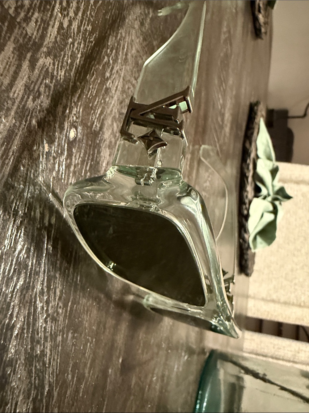 Louis Vuitton Clear Glass Wall Mirror with Gold Monogram Accent